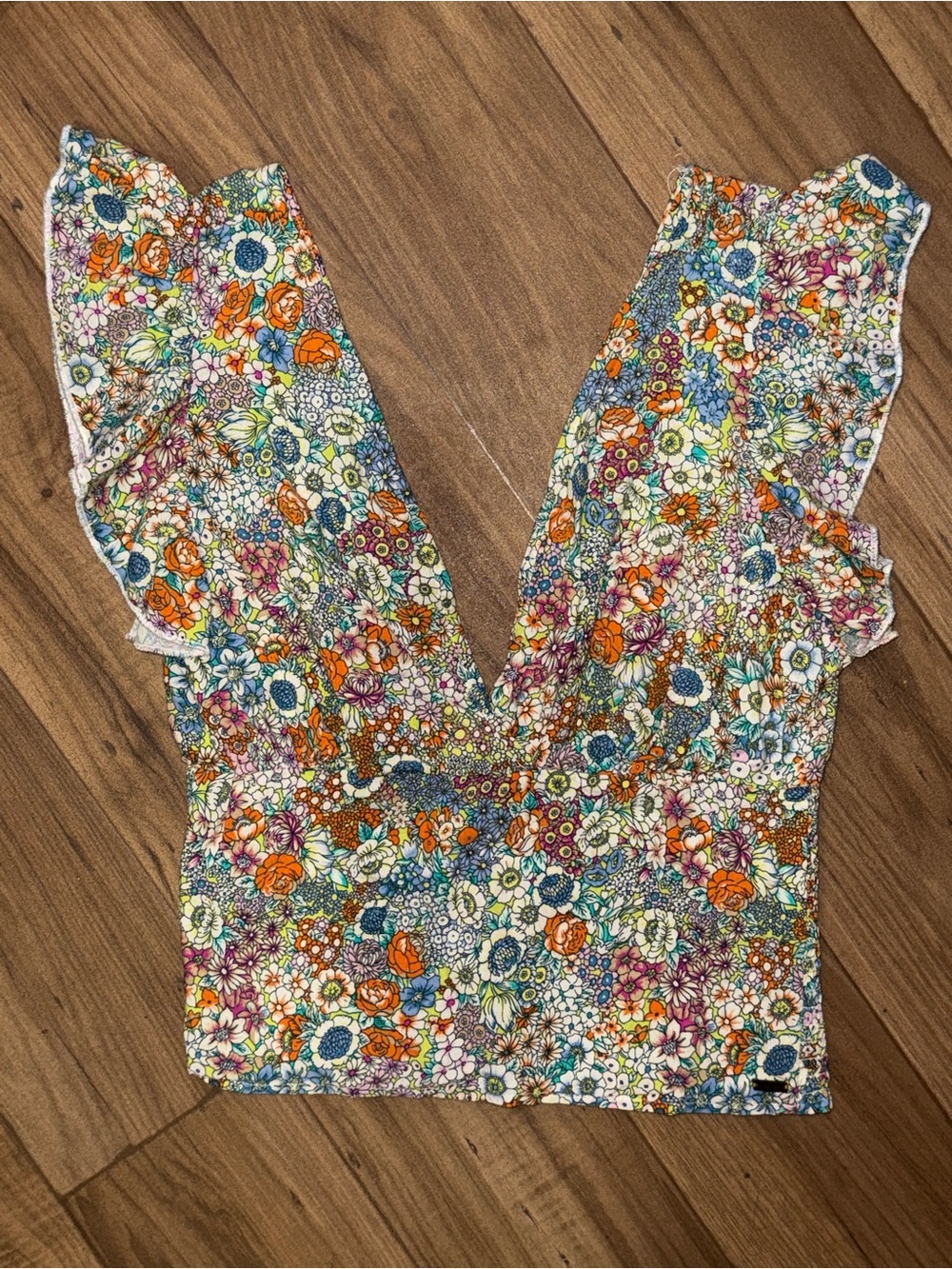 Floral V-Neck Ruffle Crop Top - Multicolor